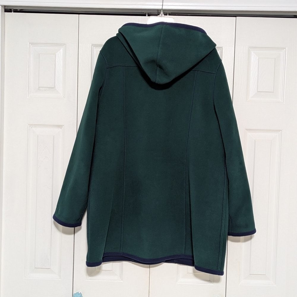Susan Graver Dark Green/Navy Bonded Polar Fleece (Pea coat Style) Coat W/ Hood - Picture 6 of 11